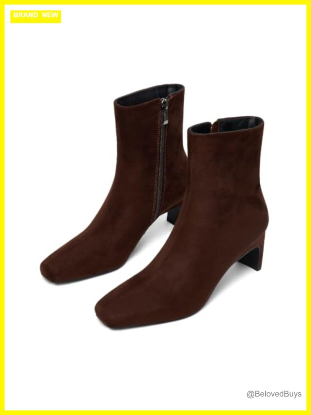 Square Toe Chunky Block Heel Ankle Boots Side Zip Faux Suede Booties